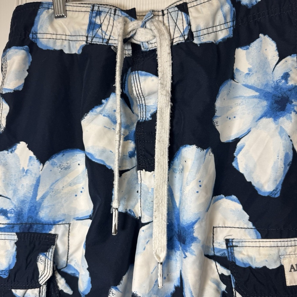 VTG Abercrombie Fitch Swim Trunks Y2K Mens Medium Blue Floral Baggy Shorts - Picture 3 of 9